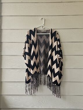May & July Black and Cream Knit Open Cardigan